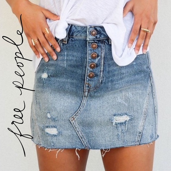 We The Free Dresses & Skirts - FREE People We The Free A-Line Medium Wash Distressed Denim Skirt Women’s 27 EUC